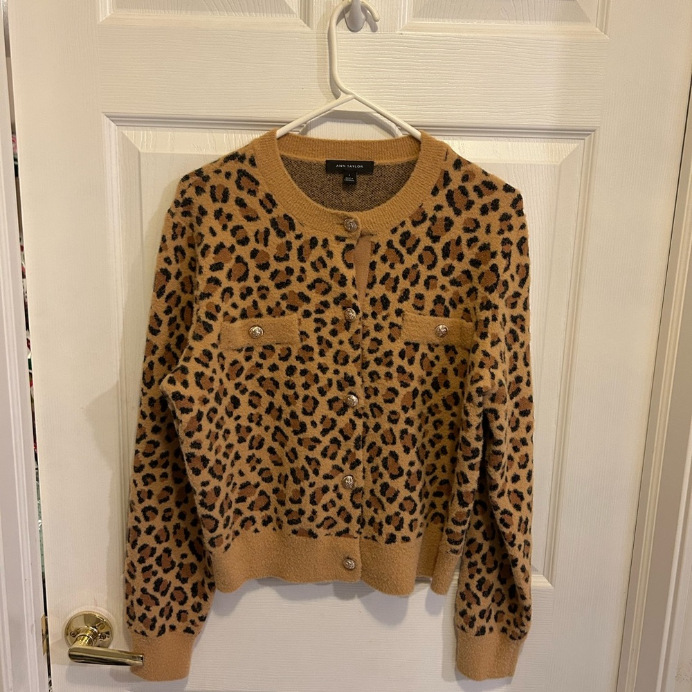 Ann Taylor Leopard Print Cardigan - Brown and Black